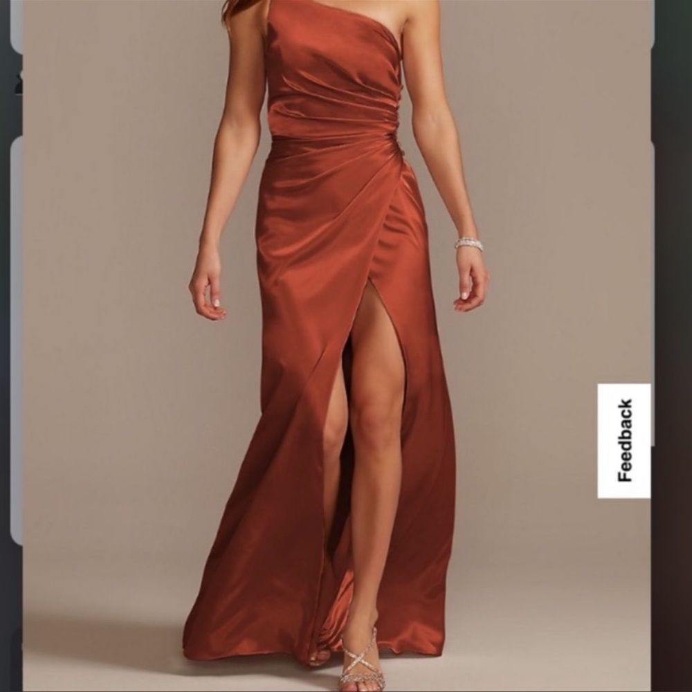 Galina Signature Charmeuse Draped One-Shoulder Bridesmaid Dress Sz-10
